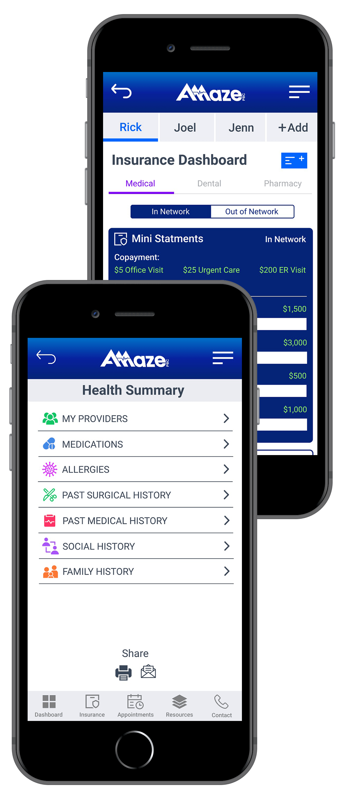 The features of the Amaze Health app